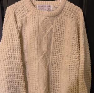 Slieve League Hand Loomed Wool Sweater, Irish Size 44 Mens, Cream